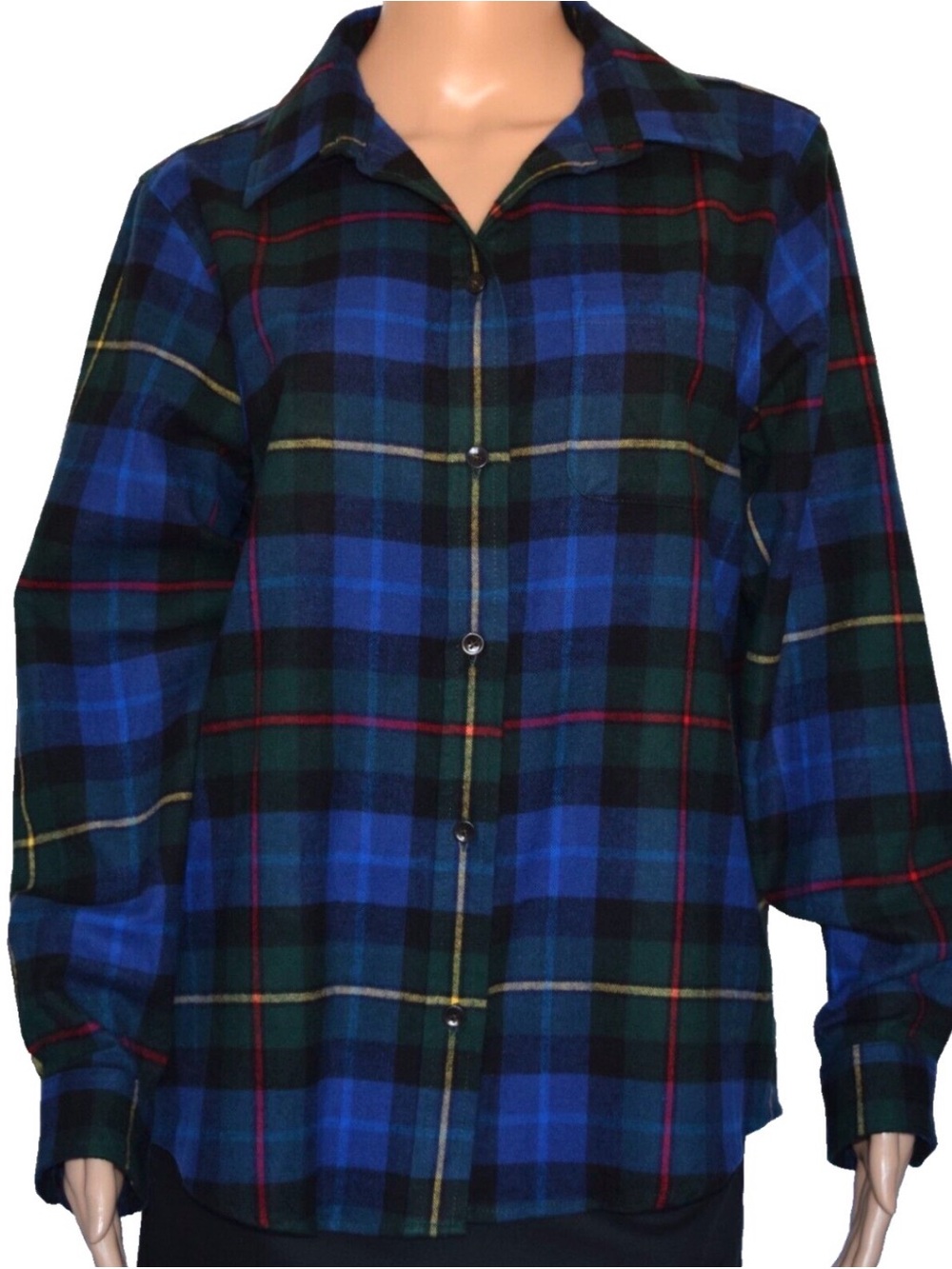 L.L. Bean Blue & Green Scotch Plaid Button Down Flannel Cottagecore Shirt